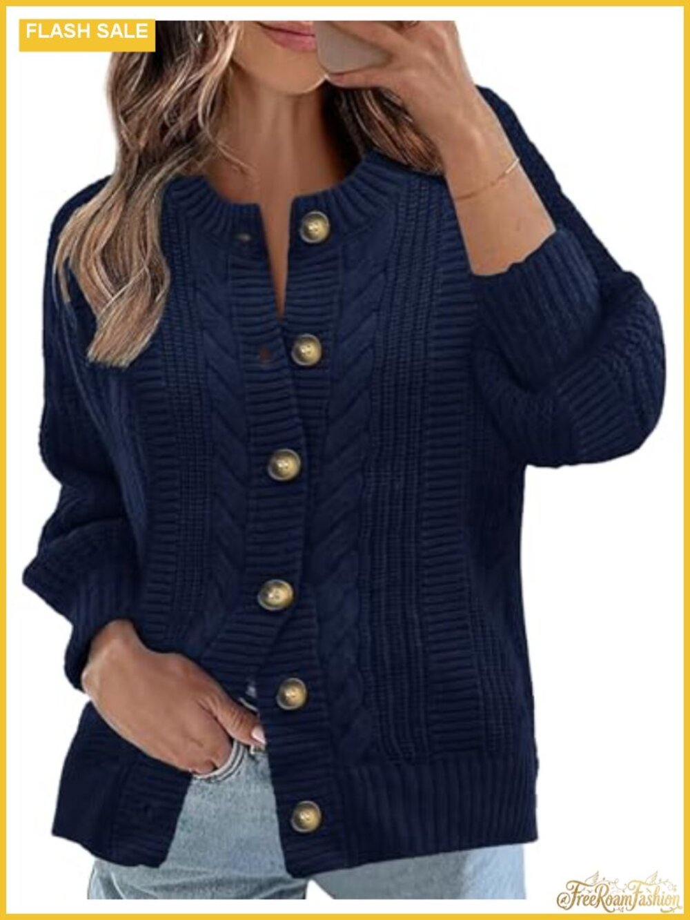 Women's Cable Knit Cardigan Sweater Open Front Long Sleeve Button Coats